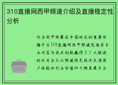 310直播网西甲频道介绍及直播稳定性分析